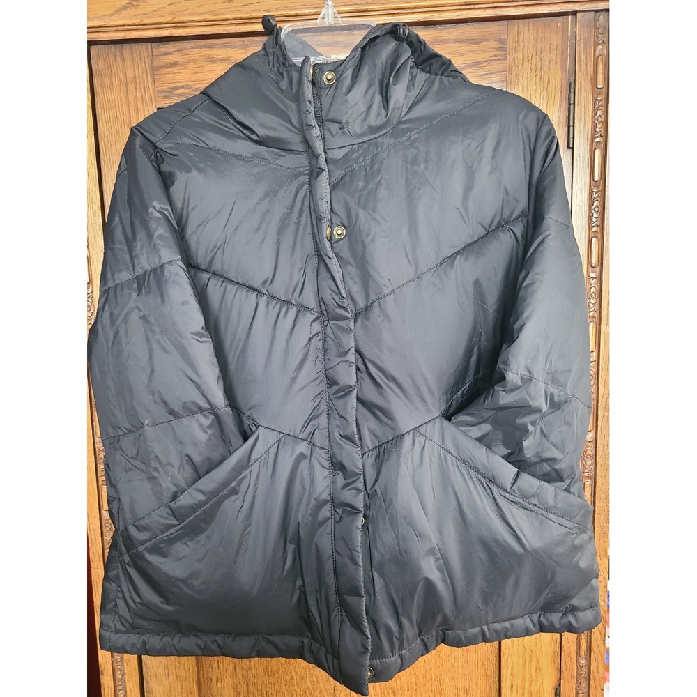 Madewell Black Chevron Hooded Puffer Jacket Coat MA301 Womens Small